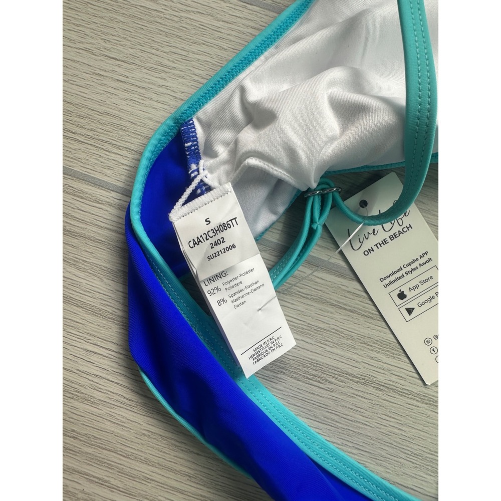 CUPSHIE Royal Blue Teal Trim‎ Triangle Bikini Swimsuit Top Bottom Set S - Picture 6 of 8